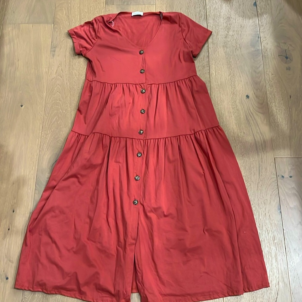 Button front tiered maxi dress